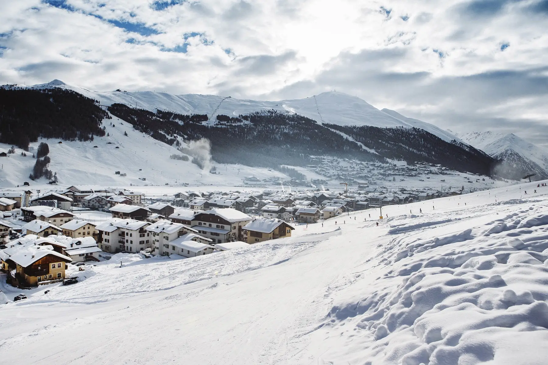A Dolomites village under fresh snow